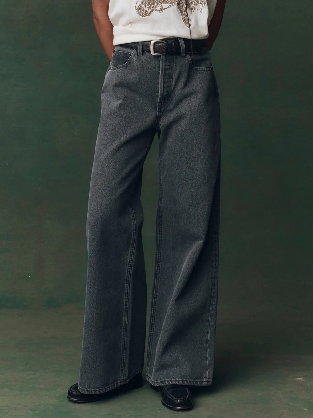 The Great The Slouch Wide Leg Jeans Carbon Graphite